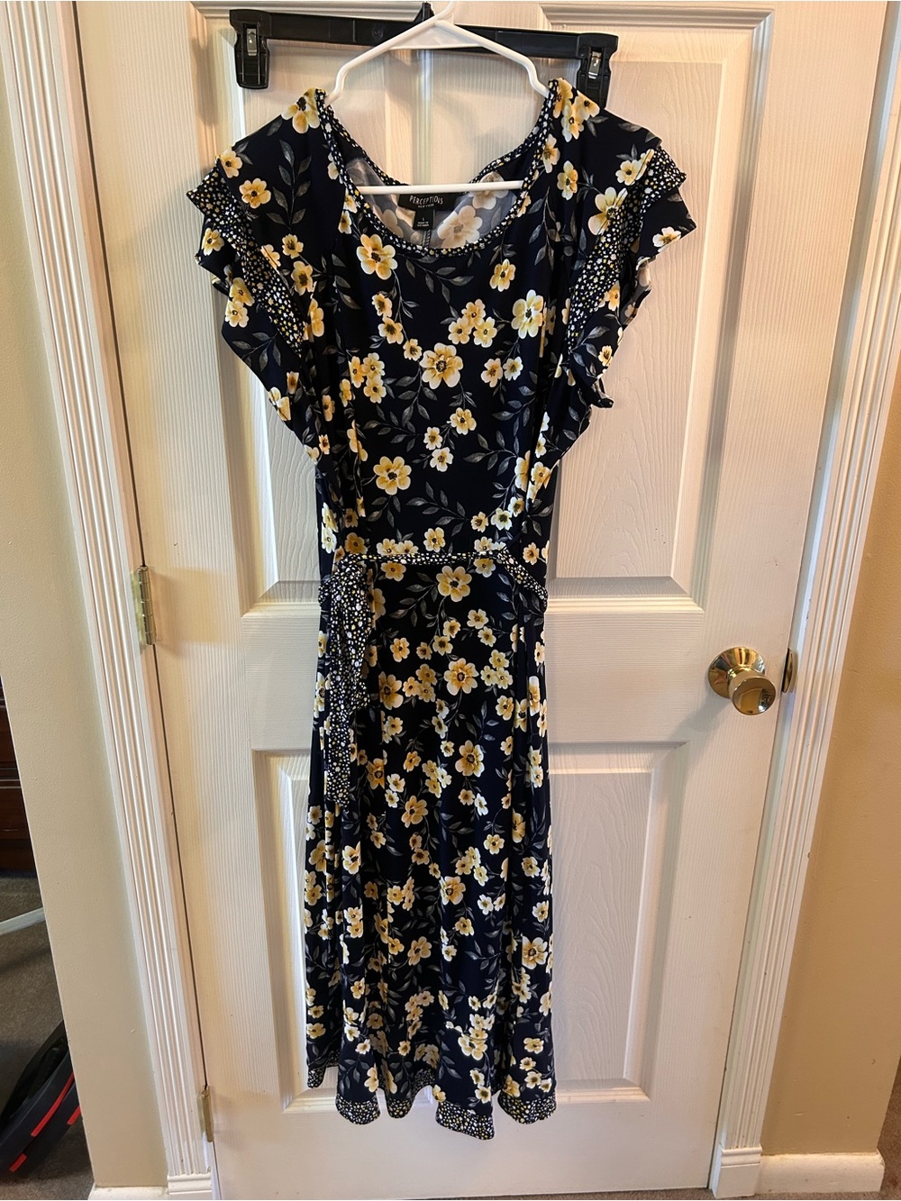 Perceptions Navy Floral Midi Dress with Yellow Bloom Print